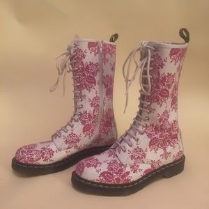 White and pink Dr. Martens, 14 eye zip boot